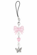 Blush pink butterfly water bottle charm with pearl and clear beads, pink heart accent, silver butterfly detail and black wrist strap