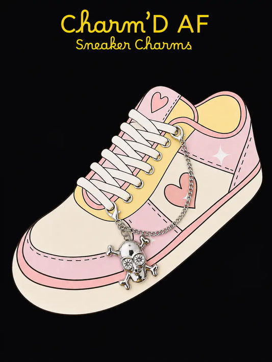 Pink and cream sneaker with silver skull and crossbones shoe charm