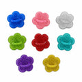 Eight glitter flower-shaped bottle hooks in blue, pink, silver, green, red, teal, purple and yellow
