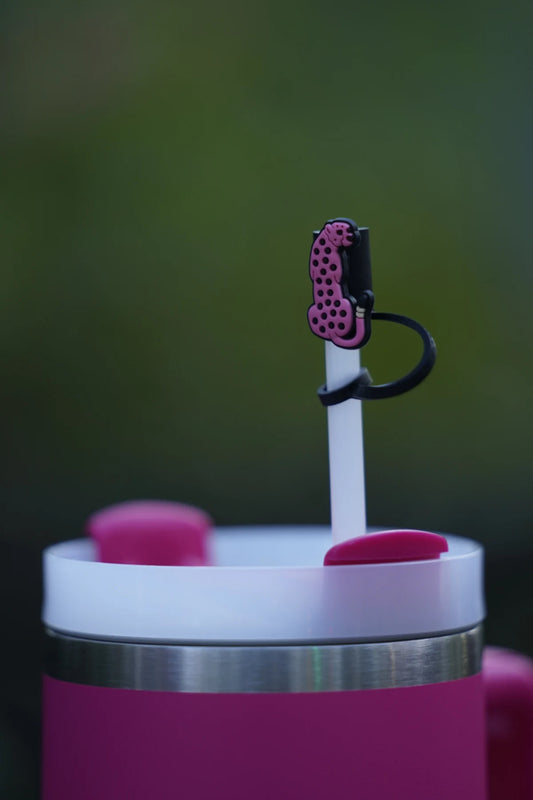 Pink Spotted Leopard Straw Charm