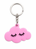 Dream Puff Rubber Charm featuring a soft pink cloud with cute sleepy eyes and a silver metal key ring