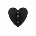 Black heart-shaped stick-on charm hook on a white background