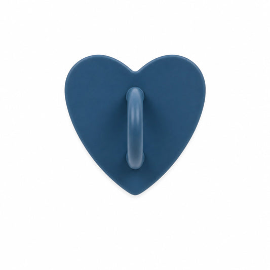 Cool blue heart-shaped stick-on charm hook on a white background
