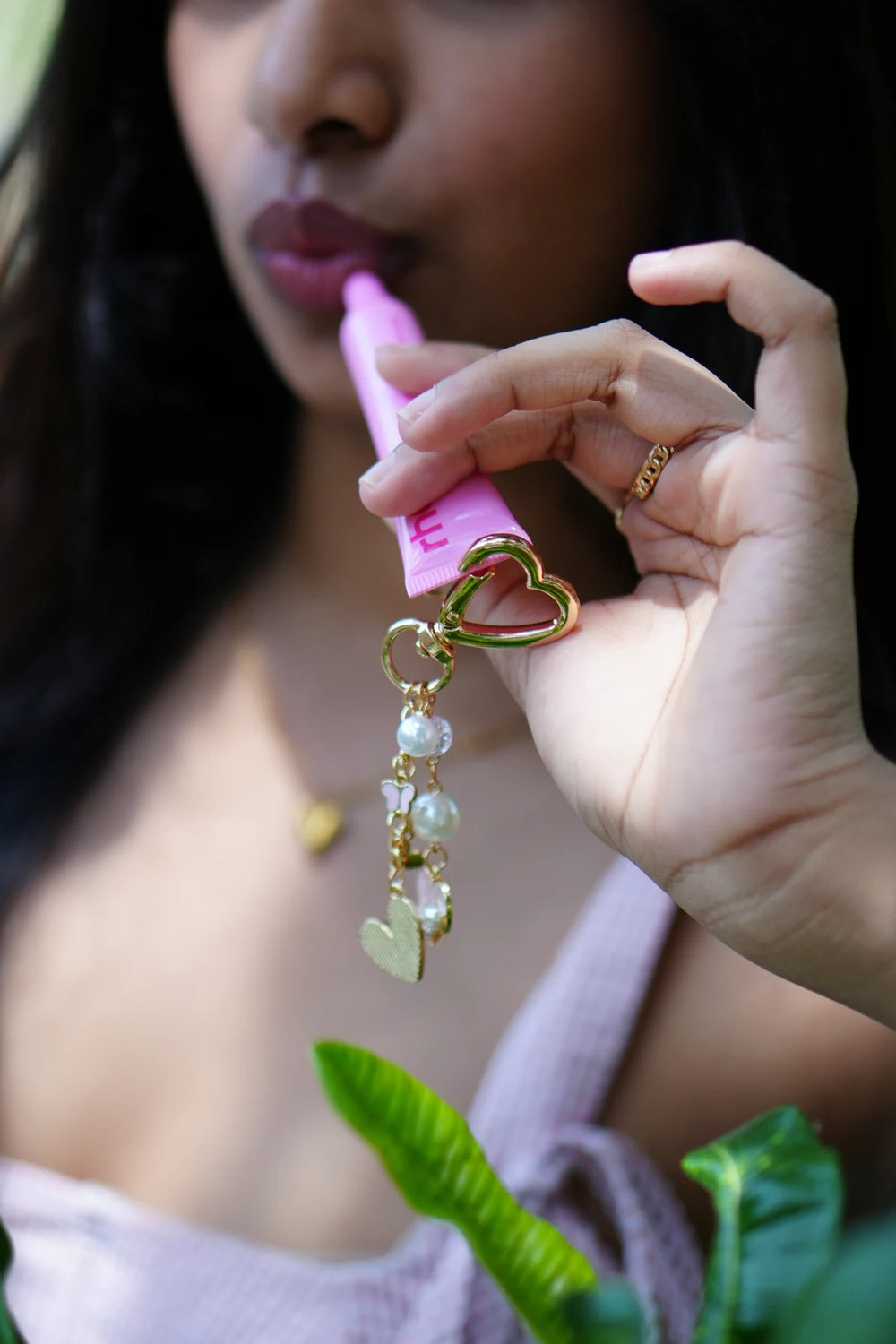 🎀Blush Pearl Heart Lip Balm Charm