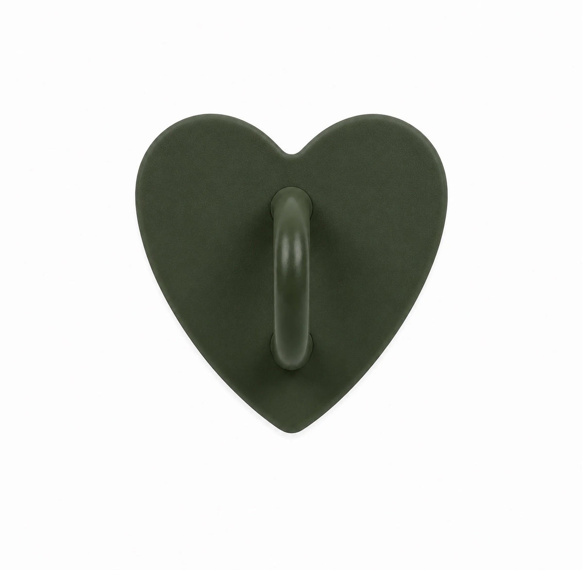 Forest green heart-shaped stick-on charm hook on a white background