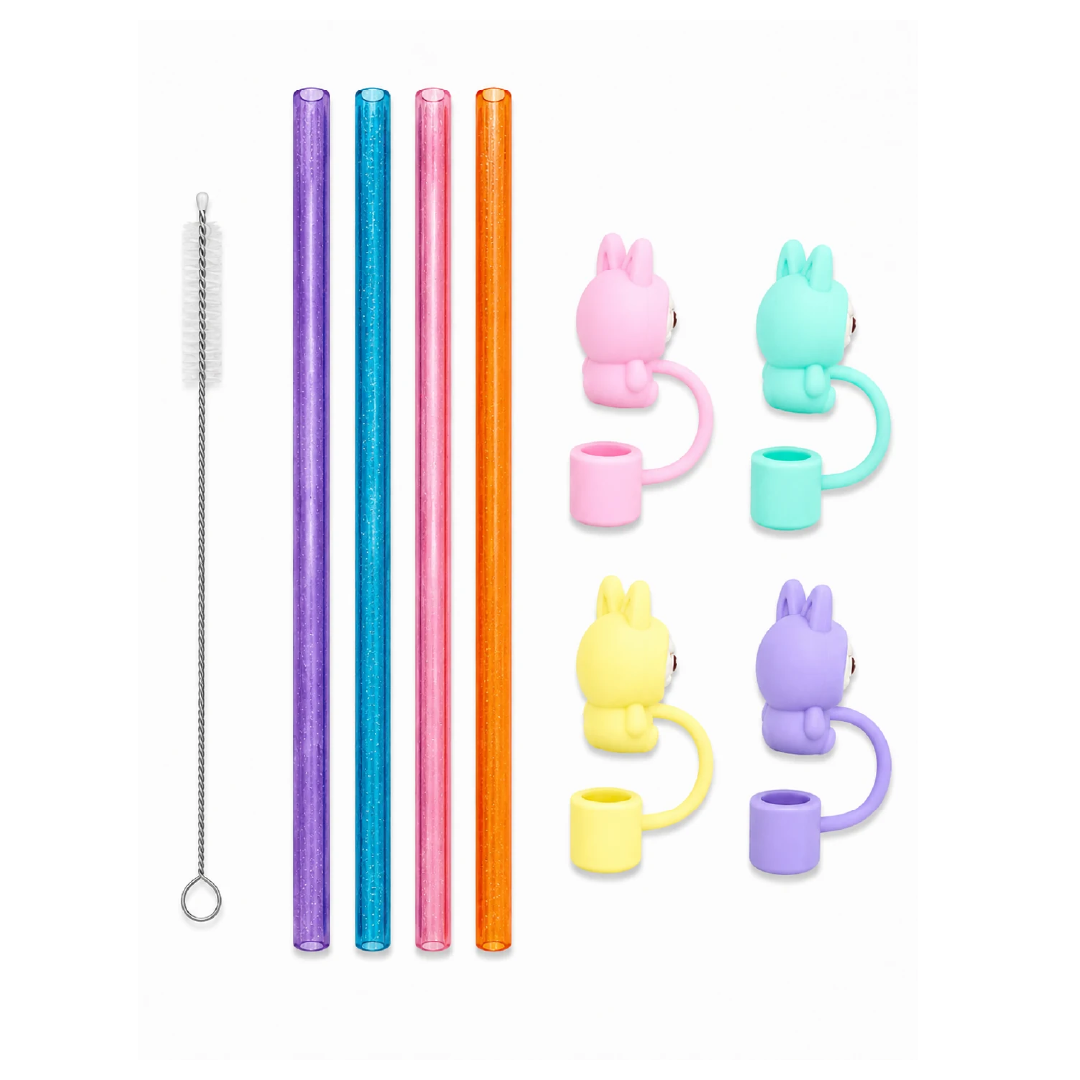 Pastel Reusable Straws & Snuggly Bunny Strawcharm Pack