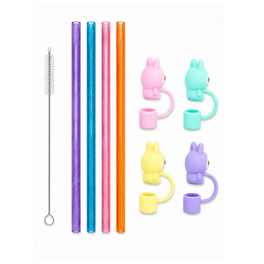 Pastel Reusable Straws & Snuggly Bunny Strawcharm Pack