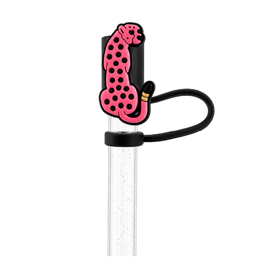 Pink Spotted Leopard Straw Charm