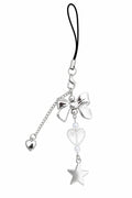 Starbow Heart Water Bottle Charm with silver bow, clear heart bead, silver star pendant and heart accent