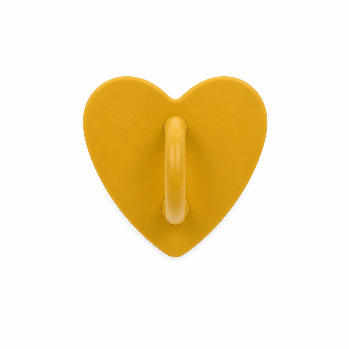 Yellow heart-shaped stick-on charm hook on a white background