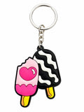 Sweet Split Rubber Charm featuring pink and chocolate popsicles with heart detail and silver metal key ring