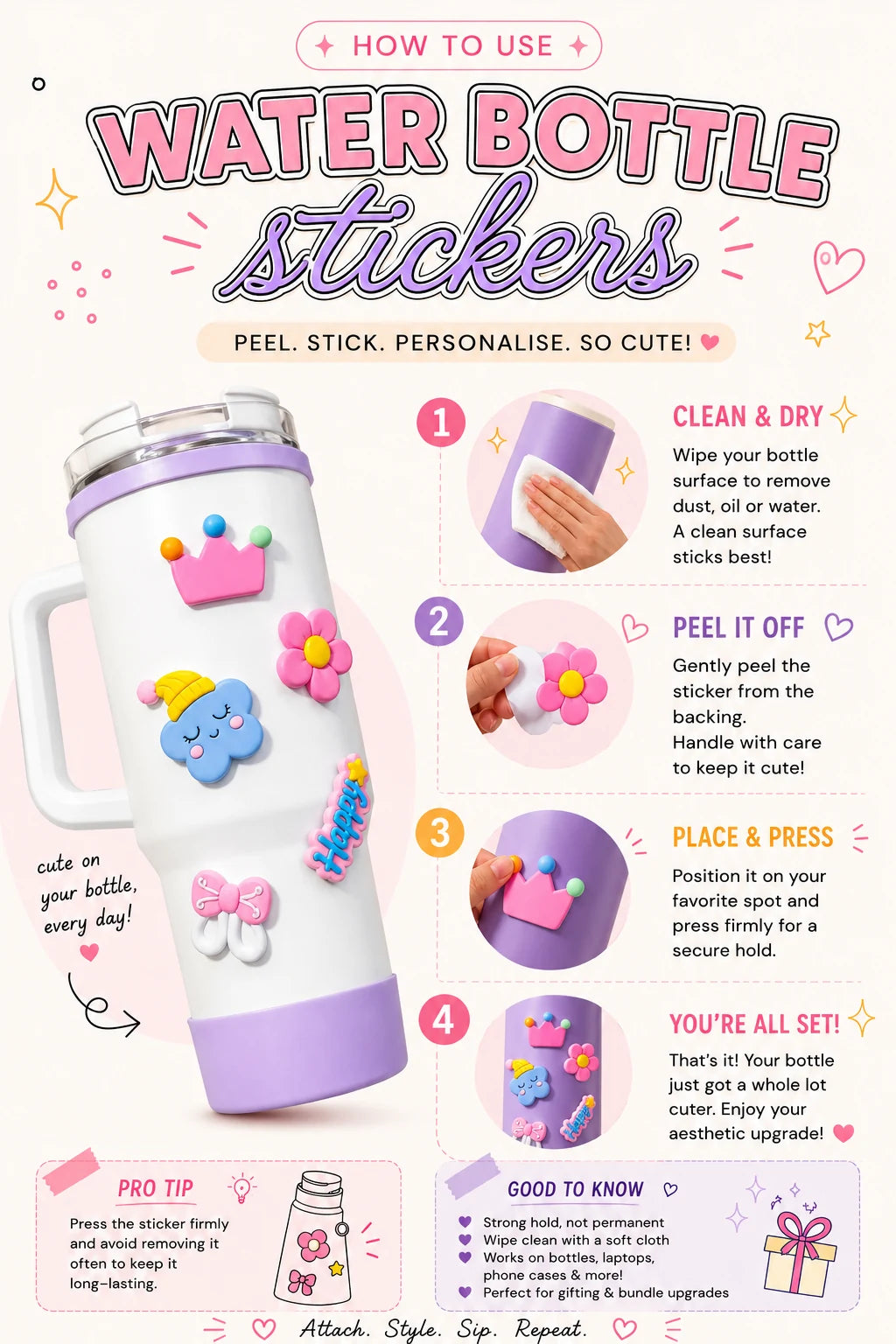 Bear Bites 3D Water Bottle Stickers – Cozy Snack Edition