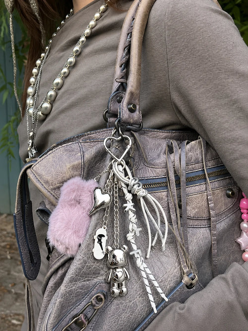 🩶 Chrome Crush Drop – Teddy Bag Charm