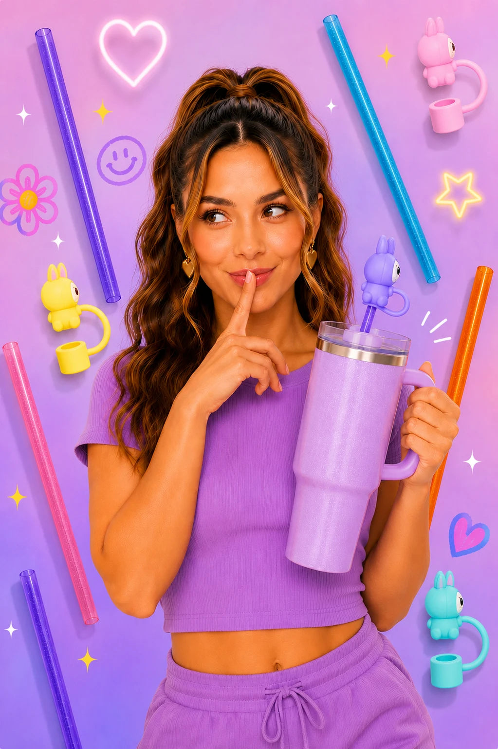 Pastel Reusable Straws & Snuggly Bunny Strawcharm Pack