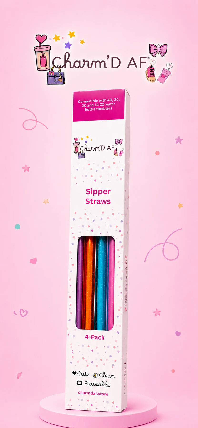 Charm'D AF Pastel Reusable Straws Set (Pack of 4)
