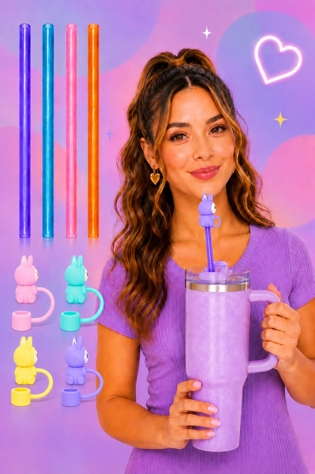 Pastel Reusable Straws & Snuggly Bunny Strawcharm Pack